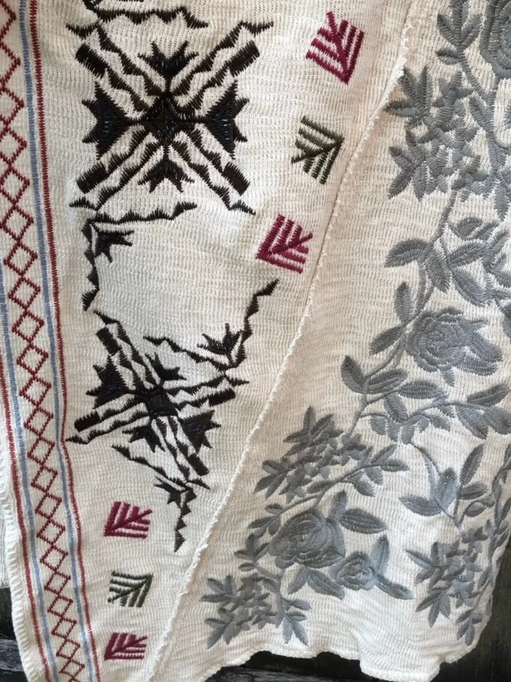 Coldwater Creek Embroidered Cream Open-Front Cardigan